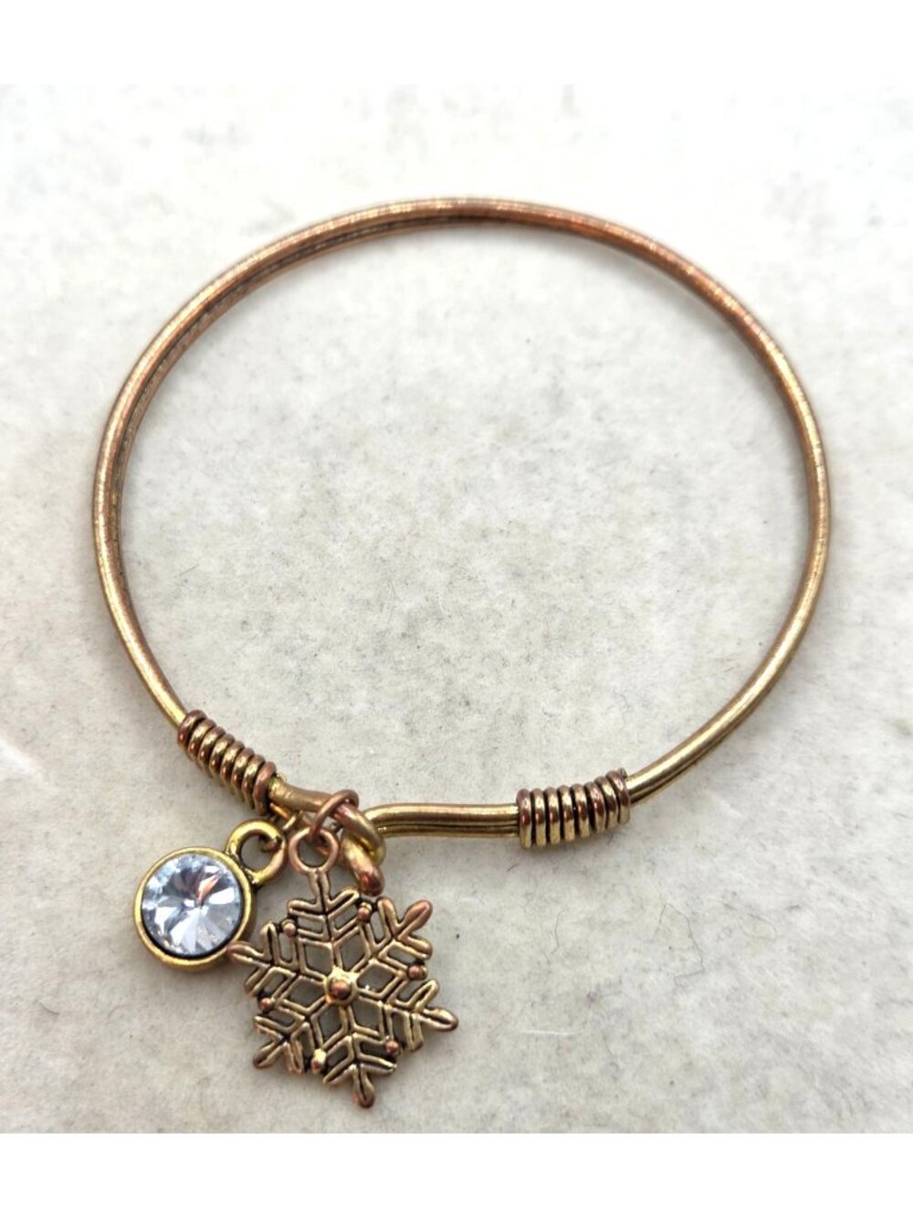 Snowflake & Crystal Charm Gold-Tone Expandable Bangle Bracelet